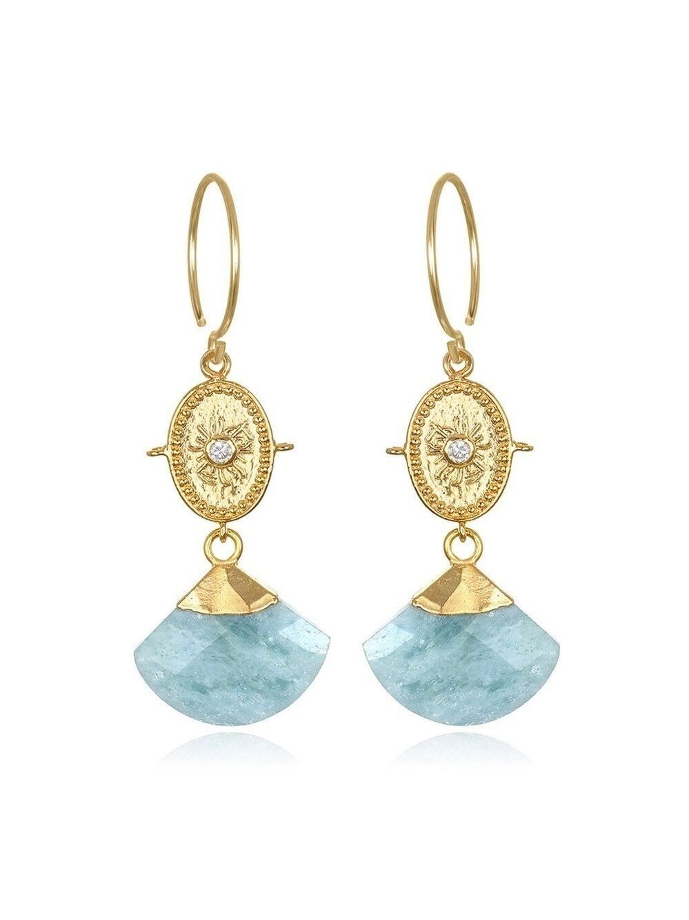 NIB Amelia Rose Fan Dangle Teardrop Genuine Aquamarine 14K Gold Filled